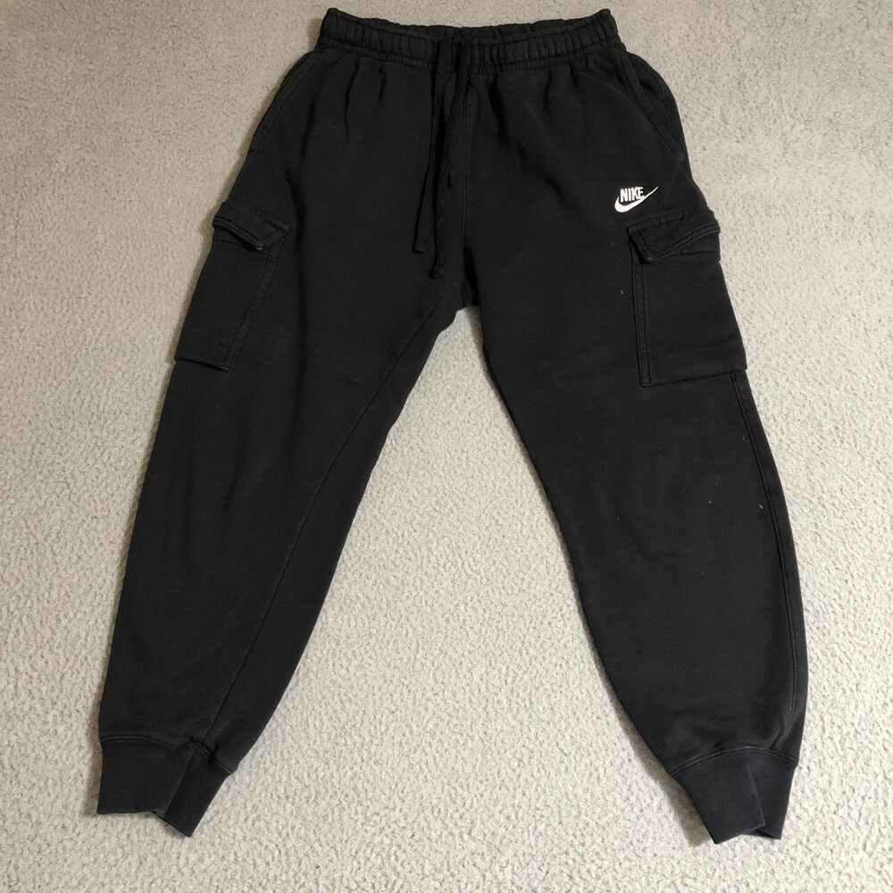 Nike Joggers Men Small Black Tapered Cargo Sweatpants Sportswear Basketball Logo